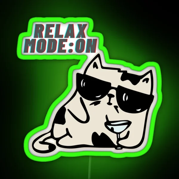 CAT Relax Mode ON RGB Neon Sign