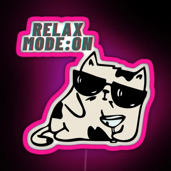 CAT Relax Mode ON RGB Neon Sign