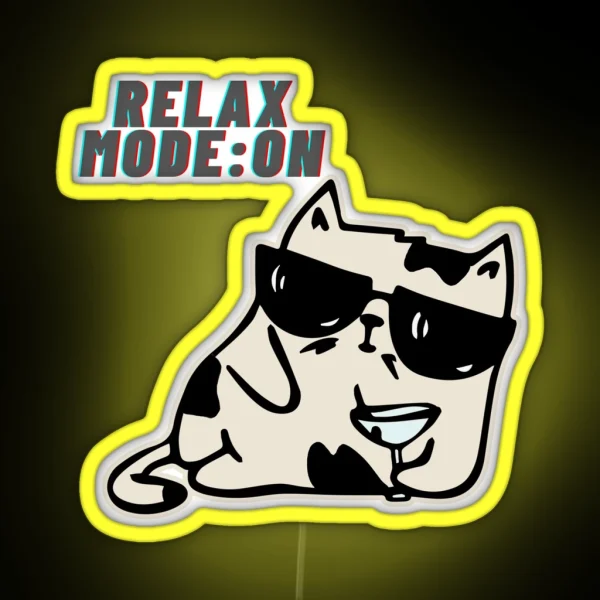 CAT Relax Mode ON RGB Neon Sign