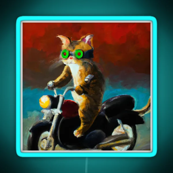 CAT RIDING A MOTOCYCLE OIL PAINTING STYLE RGB Neon Sign