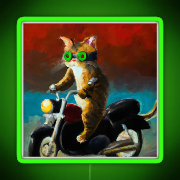 CAT RIDING A MOTOCYCLE OIL PAINTING STYLE RGB Neon Sign