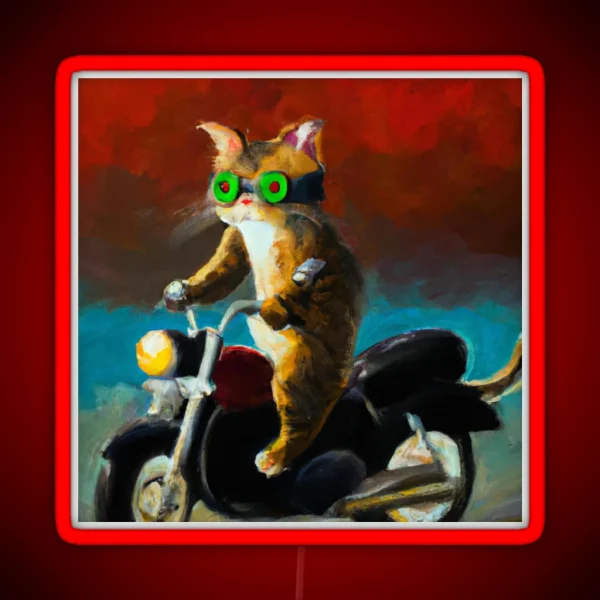 CAT RIDING A MOTOCYCLE OIL PAINTING STYLE RGB Neon Sign