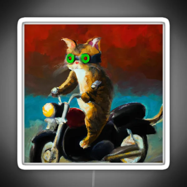 CAT RIDING A MOTOCYCLE OIL PAINTING STYLE RGB Neon Sign