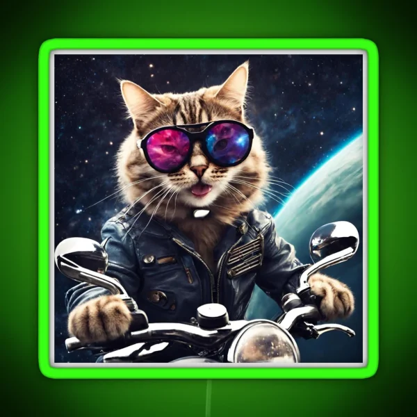 Cat Riding A Motocycle RGB Neon Sign