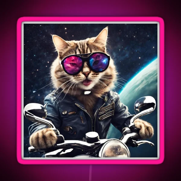 Cat Riding A Motocycle RGB Neon Sign