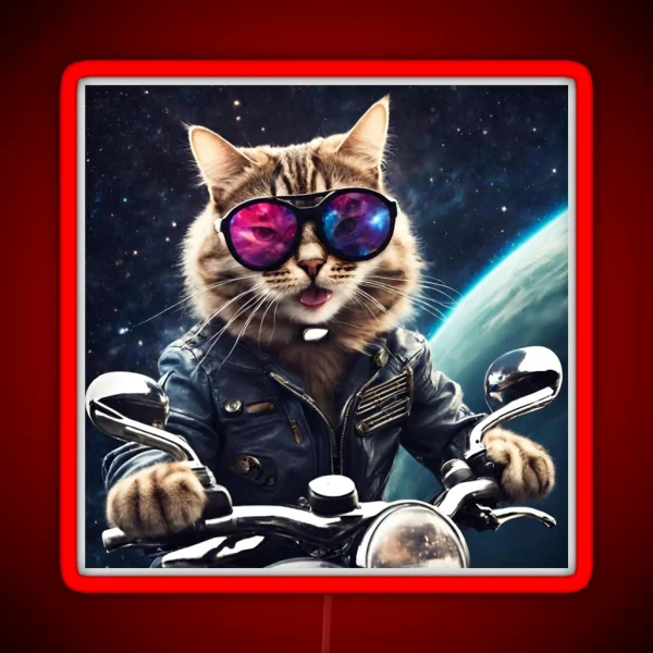 Cat Riding A Motocycle RGB Neon Sign