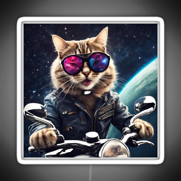 Cat Riding A Motocycle RGB Neon Sign