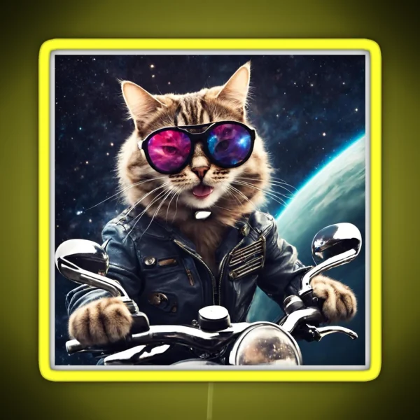 Cat Riding A Motocycle RGB Neon Sign