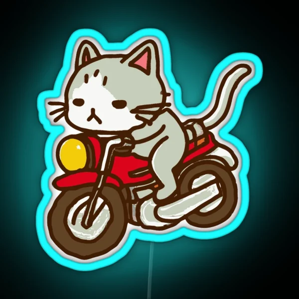 Cat Riding A Motorcycle RGB Neon Sign