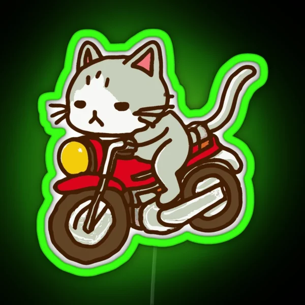 Cat Riding A Motorcycle RGB Neon Sign