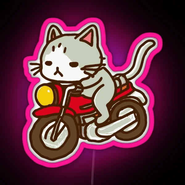 Cat Riding A Motorcycle RGB Neon Sign