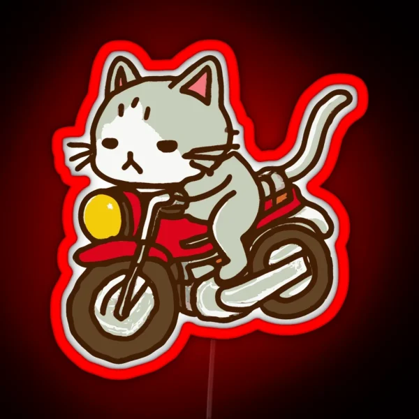 Cat Riding A Motorcycle RGB Neon Sign