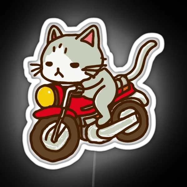 Cat Riding A Motorcycle RGB Neon Sign