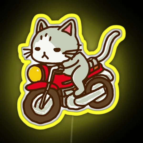 Cat Riding A Motorcycle RGB Neon Sign