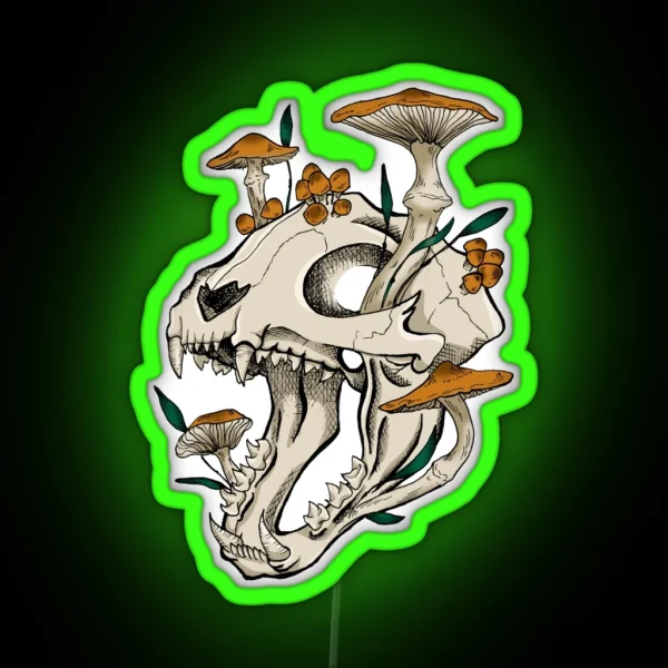 Cat Skull With Mushrooms Color RGB Neon Sign