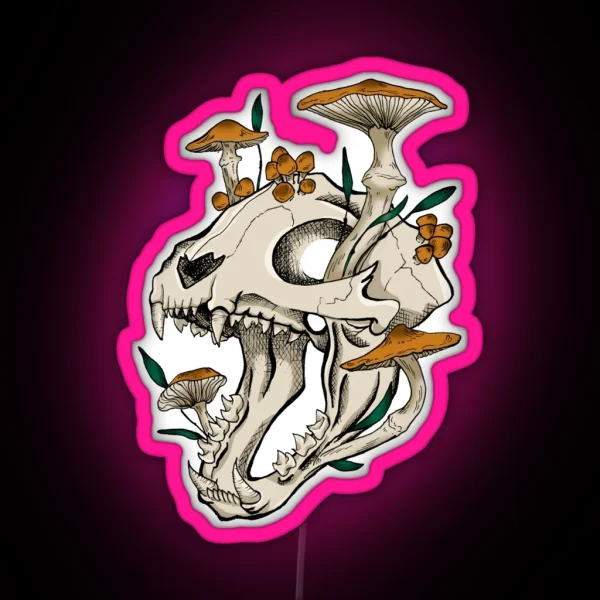 Cat Skull With Mushrooms Color RGB Neon Sign