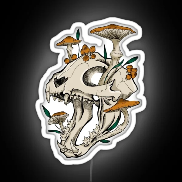 Cat Skull With Mushrooms Color RGB Neon Sign