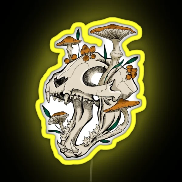 Cat Skull With Mushrooms Color RGB Neon Sign