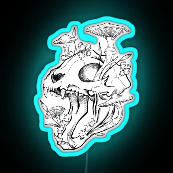 Cat Skull With Mushrooms RGB Neon Sign