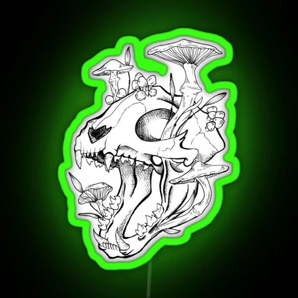 Cat Skull With Mushrooms RGB Neon Sign