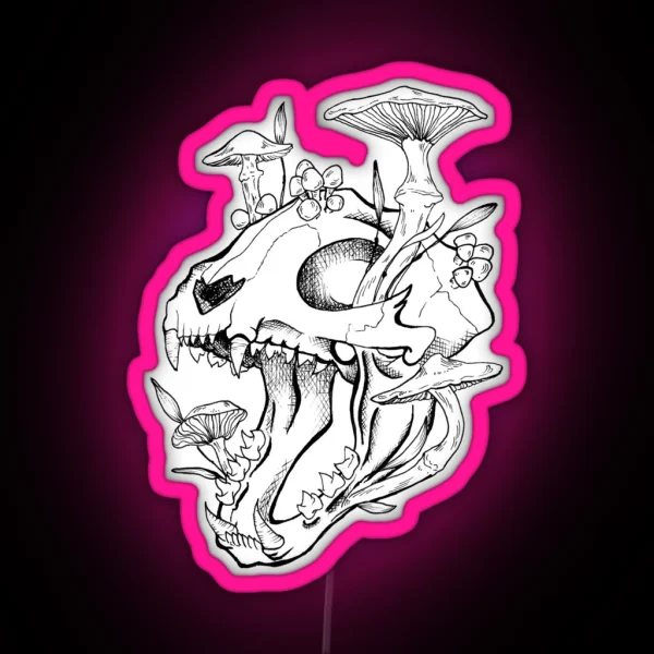 Cat Skull With Mushrooms RGB Neon Sign
