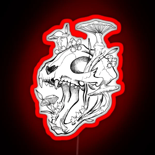 Cat Skull With Mushrooms RGB Neon Sign