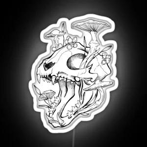 Cat Skull With Mushrooms RGB Neon Sign