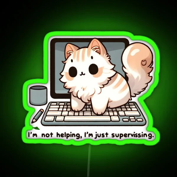 Cat Supervisor Overseeing Computer Work RGB Neon Sign