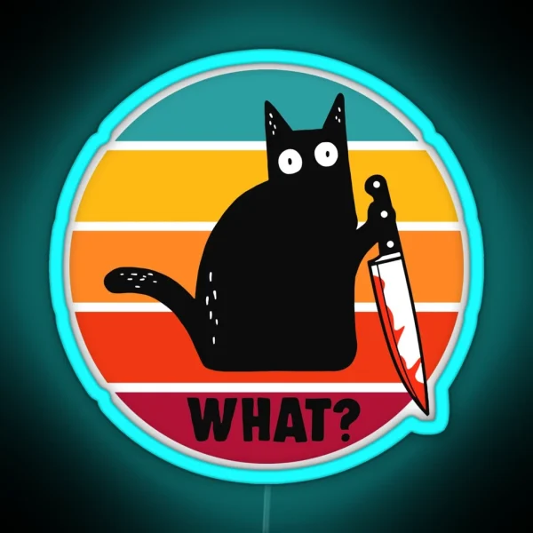 Cat What Funny Murderous Black Cat With Knife RGB Neon Sign