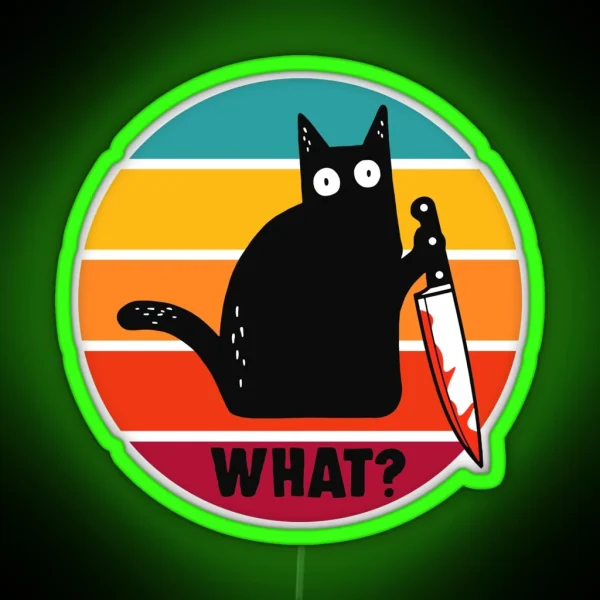 Cat What Funny Murderous Black Cat With Knife RGB Neon Sign