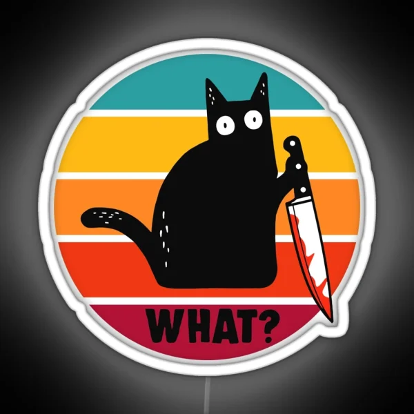 Cat What Funny Murderous Black Cat With Knife RGB Neon Sign