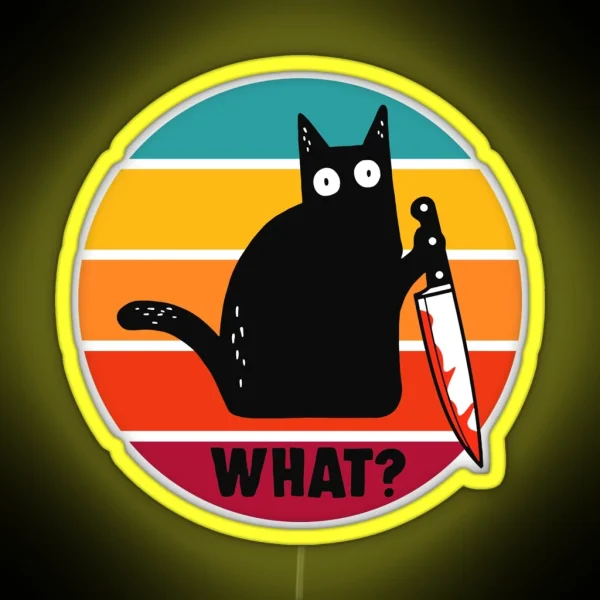 Cat What Funny Murderous Black Cat With Knife RGB Neon Sign