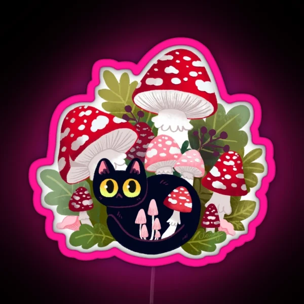 Cat With Mushrooms Again RGB Neon Sign