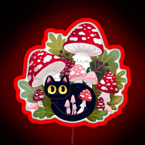 Cat With Mushrooms Again RGB Neon Sign
