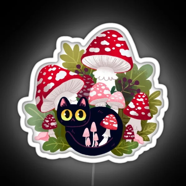 Cat With Mushrooms Again RGB Neon Sign