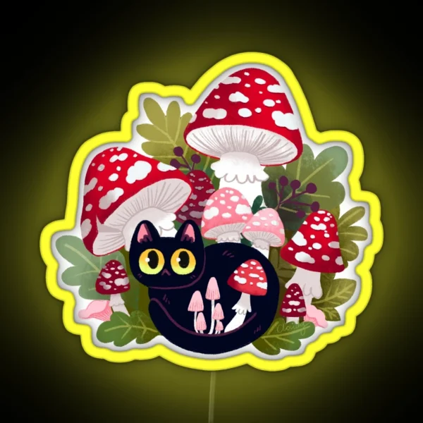 Cat With Mushrooms Again RGB Neon Sign