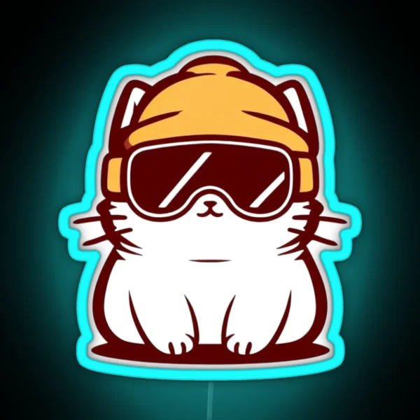 Cat With Ski Goggle And Ski Hat RGB Neon Sign