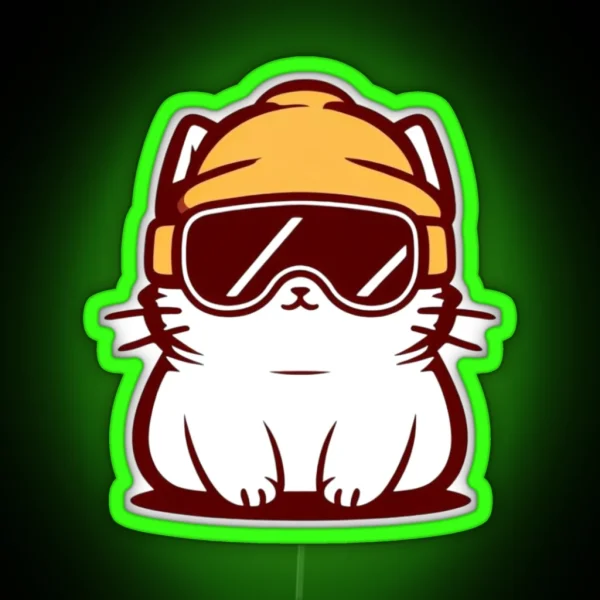 Cat With Ski Goggle And Ski Hat RGB Neon Sign
