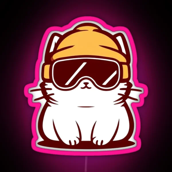 Cat With Ski Goggle And Ski Hat RGB Neon Sign