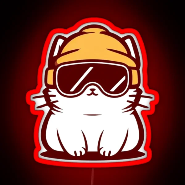 Cat With Ski Goggle And Ski Hat RGB Neon Sign