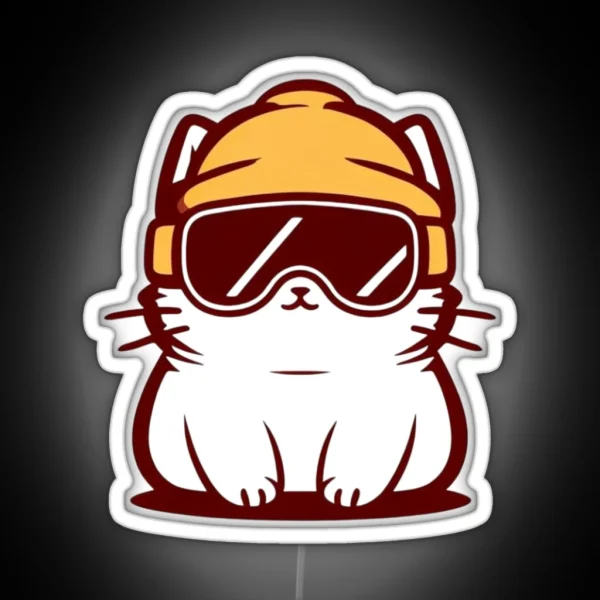Cat With Ski Goggle And Ski Hat RGB Neon Sign