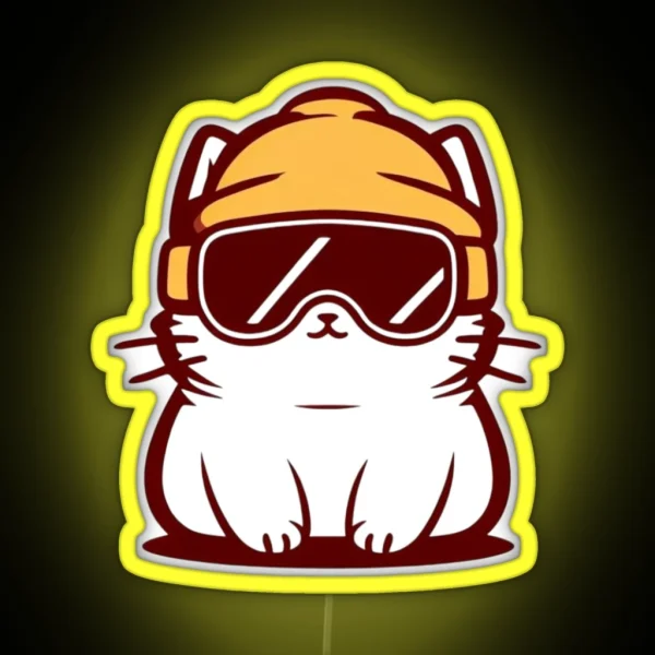 Cat With Ski Goggle And Ski Hat RGB Neon Sign