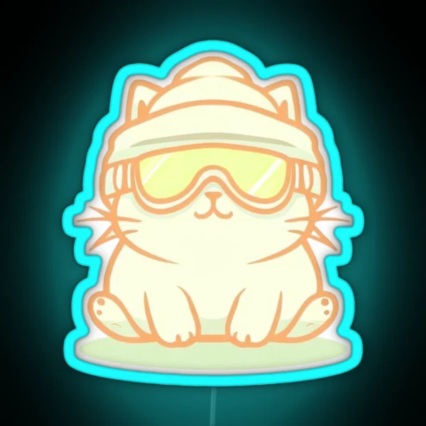 Cat With Ski Goggle And Ski Hat RGB Neon Sign