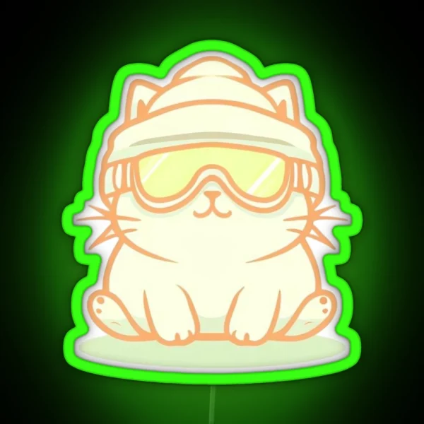 Cat With Ski Goggle And Ski Hat RGB Neon Sign