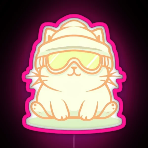 Cat With Ski Goggle And Ski Hat RGB Neon Sign