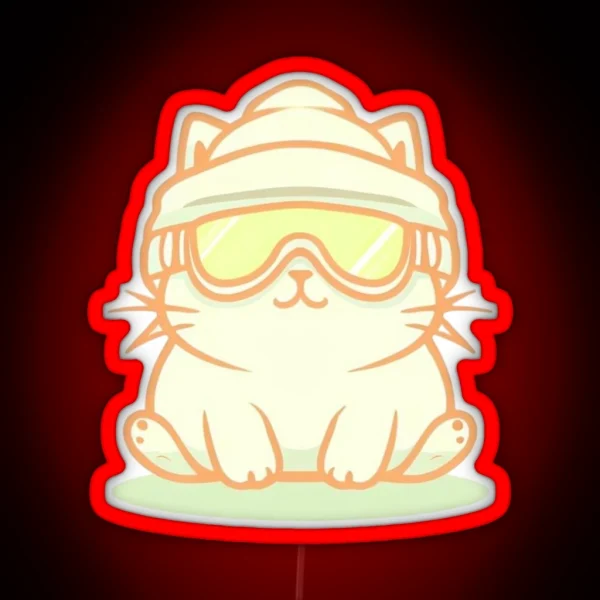 Cat With Ski Goggle And Ski Hat RGB Neon Sign