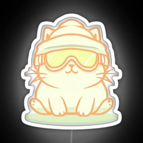 Cat With Ski Goggle And Ski Hat RGB Neon Sign