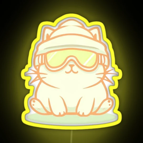 Cat With Ski Goggle And Ski Hat RGB Neon Sign