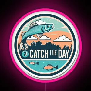 Catch The Day Serene Lake Fishing Silhouette RGB Neon Sign