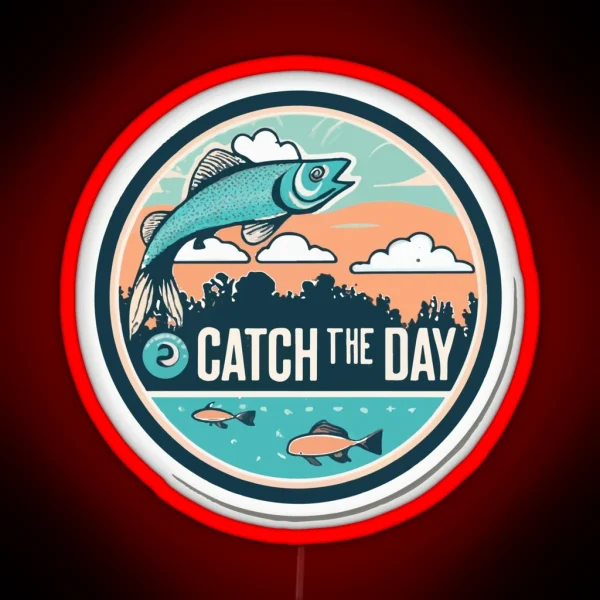 Catch The Day Serene Lake Fishing Silhouette RGB Neon Sign